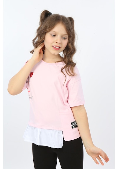 Toontoy Kids Toontoy Kız Çocuk Cool And Fancy Yazılı Kalp Baskılı Tişört Açık Pembe