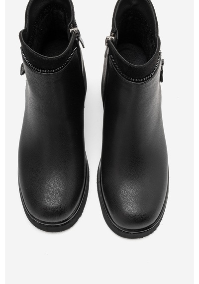 Luvi Shoes Raphael Siyah Cilt Kalın Topuklu Kadın Bot