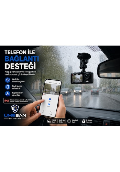 3 Kameralı Gece Görüşlü Lcd Ekranlı Araç İçi Kamera 1080p