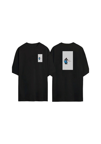Thewert Unisex Şeytan Kasklı Motorcu Ön Arka Baskılı Sıyah Oversize T-shirt Siyah