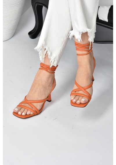 Fox Shoes Turuncu Bilek Bağlamalı Kadın Topuklu Ayakkabı K4040702