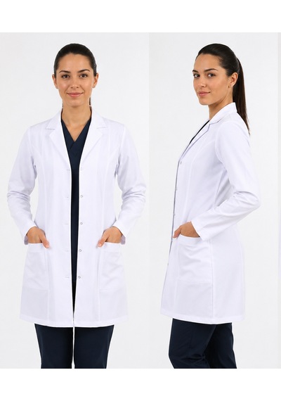 Kadın Beyaz Klasik Yaka Doktor Hemşire Öğretmen Vizit Önlük