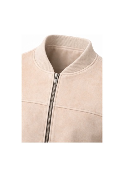 Premium Slim Fit Bomber Kolej Deri Ceket Krem