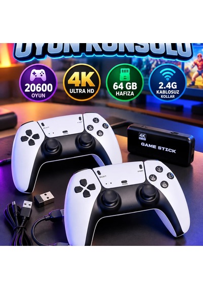 20600 Oyunlu 4k Retro Oyun Konsolu 64 Gb Hafıza Ve 2.4g Kablosuz Oyun Kolları