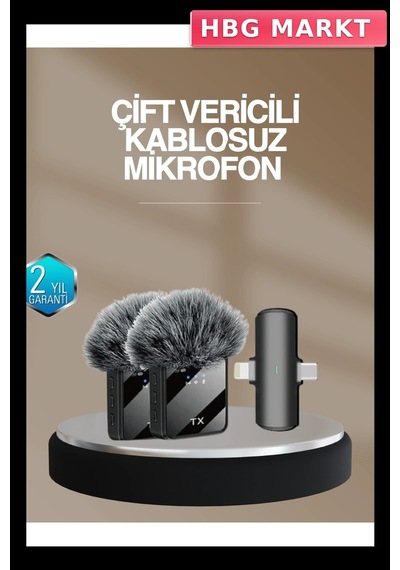 2'li Kablosuz Yaka Mikrofonu Type-c Ve Lightning Çok Renkli