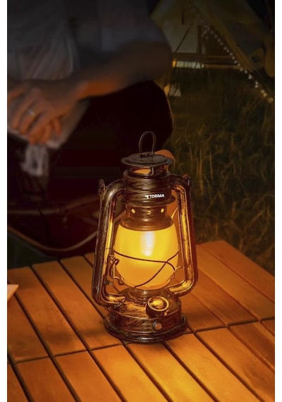 Lw-41 Koyu Ahşap Nostaljik Retro Şarjlı Led Gaz Lambası Görünümlü Gece Lambası Kahverengi