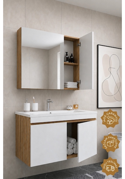 Teta Home Tokyo 100 Cm Mdf Banyo Dolabı Seti Atlantik Çam - Beyaz