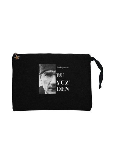 Atatürk Bu Yüz'den Siyah Clutch Astarlı Cüzdan / El Çantası
