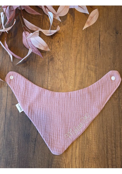 Venedys İsme Özel Müslin Bebek Mama Önlüğü Nakışlı Bandana Önlük 0-2 Yaş Pudra