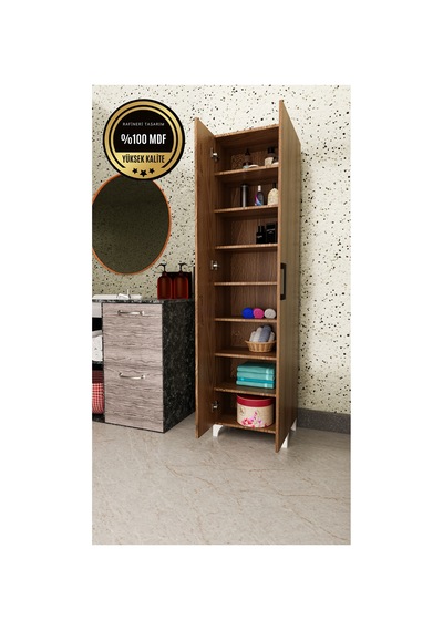 Long I 2 Kapaklı Raflı Çok Amaçlı Dolap Banyo Balkon Kiler Mdf Ceviz