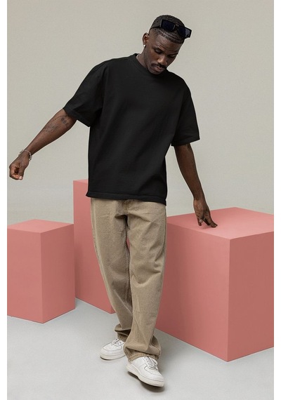 Düz Basic Oversize Tişört, Unisex Baskısız Tişört Siyah