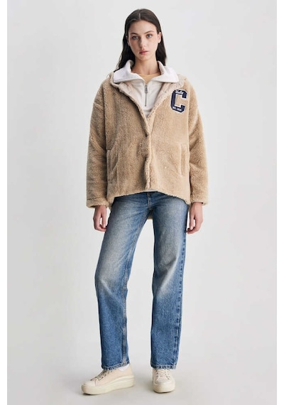 Ucla Servılle Koyu Bej Çıtçıtlı Nakışlı Oversize Kadın Ceket Koyu Bej