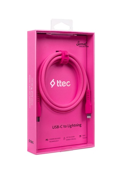 Ttec USB-C - Lightning Hızlı Şarj Kablosu 120 CM Neon Pembe