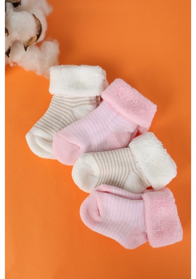 Baby Shez Pamuklu 4'lü Yenidoğan Bebek Kışlık Havlu Çorap Pembe