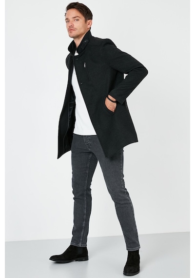 Buratti Slim Fit Düğmeli Dik Yaka Kaşe Erkek Kaban 5840099 Füme