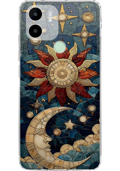 Printify Redmi A1 Plus İle Uyumlu Vitray Sol Ve Luna Tasarımlı Şeffaf Silikon Kılıf Şeffaf