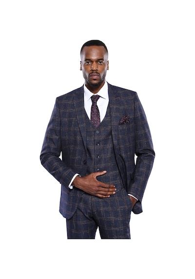 Wessi Ekose Desenli Slim Fit Lacivert Erkek Ceket - Wessi Lacivert