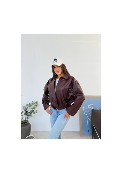 Meecy Kadın Zr Model Yeni Sezon Viral Deri Ceket Bordo Bordo