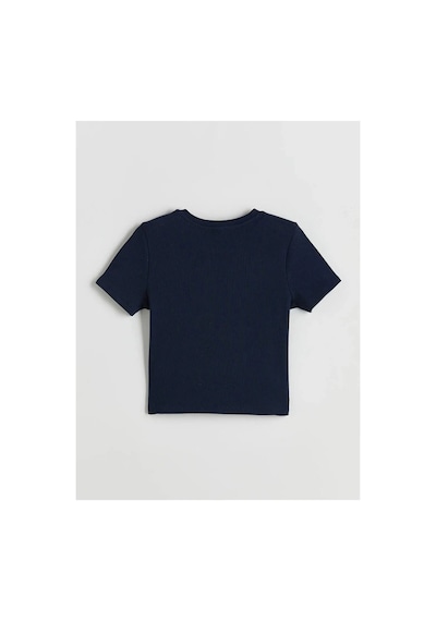 LC Waikiki Lcw Kids Lacivert Bisiklet Yaka Baskılı Kız Çocuk Crop Tişört Navy