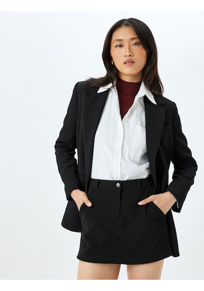 Koton Slim Fit Cepli Mini Şort Etek Siyah 5wak10370ek Siyah