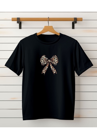 Aselinda Anne-kız Fiyonk Leopar Baskılı Tshirt,bisiklet Yaka Beyaz-siyah Tişört/t-shirt Tek Adet Fiyatıdır. Siyah