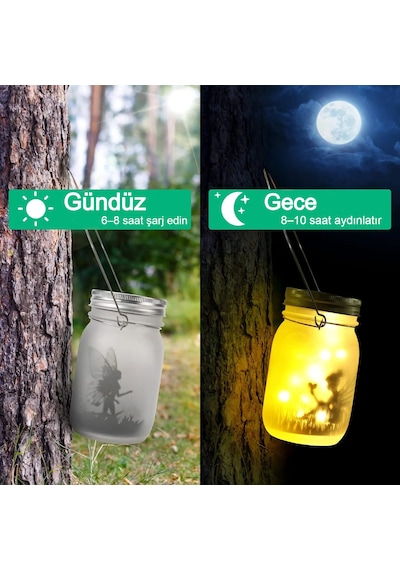Güneş Enerjili Mason Kavanoz Işığı Su Geçirmez Led Dekoratif Fener İç Ve Dış Mekan Kullanımı