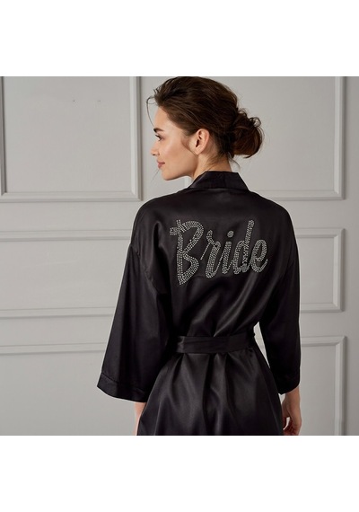 Pierre Cardin Saten Taşlı Bride Gelin Sabahlık 1000 Siyah Siyah
