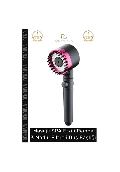 Duşbaşlığı Masajlı Spa Etkili Su Tasarruflu Yüksek Basınçlı Siyah Pembe 3 Modlu Filtreli Duş Başlığ Çok Renkli