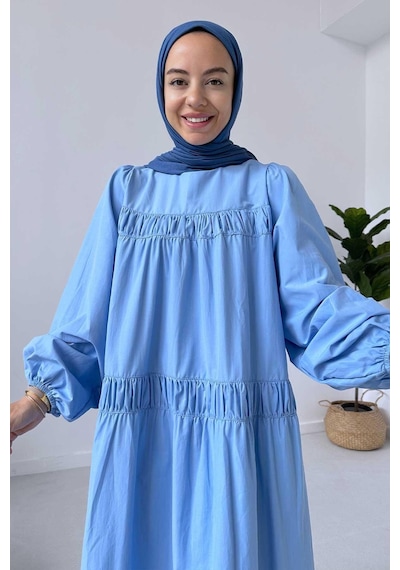 Kahijab Poplin Rahat Elbise - Mavi