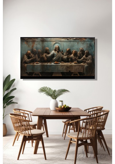 Panoramik Yatay Kanvas Tablo Tekli Salon Ofis Leonardo Da Vinci Son Akşam Yemeği
