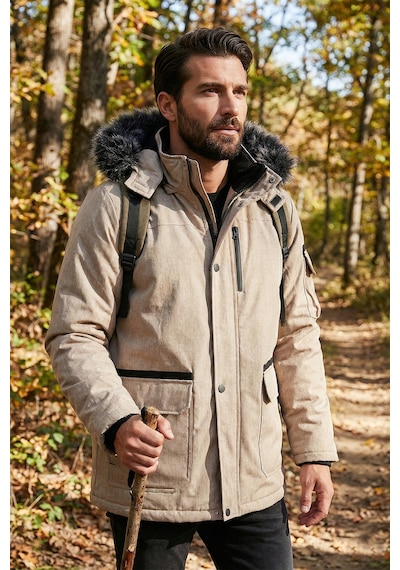 Buratti Peluş Astarlı Suya Ve Rüzgara Dayanıklı Soğuk Geçirmez Slim Fit Erkek Mont 5711051 Taş