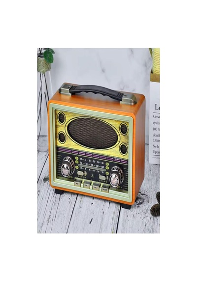 M-2027bt Gerçek Ahşap Eskitme Kaplama Radyo Fm Am Sw Usb Tf Aux Destekli Bluetooth Hoparlör, Turuncu Çok renkli