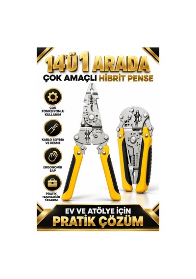 14 Ü 1 Arada Çok Amaçlı Hibrit Pense Kablo Soyma Kesme Crimper Te