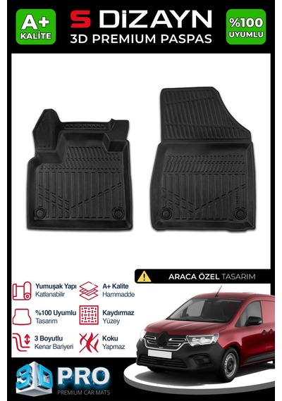 S-dizayn Renault Kangoo Panelvan 3d Pro Havuzlu Paspas Ön 2'li 2024 Üzeri A+ Kalite