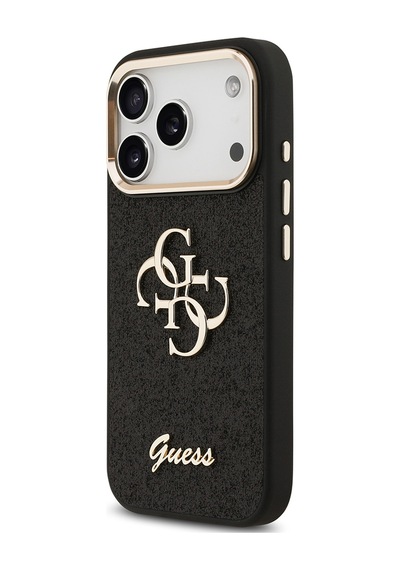 Apple Uyumlu iPhone 17 Pro Kılıf Guess Lisanslı 4g Büyük Metal Logolu Glitter Kapak Siyah Siyah