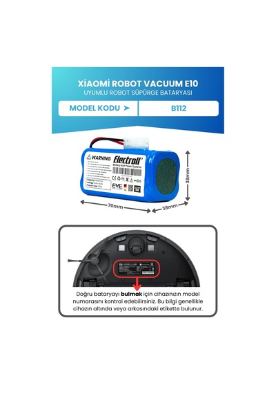 Xiaomi Robot Vacuum E10 Uyumlu Batarya Standart Kapasite 2600mah Robot Süpürge Bataryası - B112