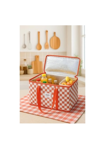 Isı Korumalı Piknik Çantası, 35x20x20 Cm Ölçülerinde Pratik Kullanım Açık Bej