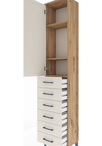 Arges Dolap 3 Raflı 6 Çekmeceli Tek Kapaklı 44x30x221 Çam-aytaşı Çam