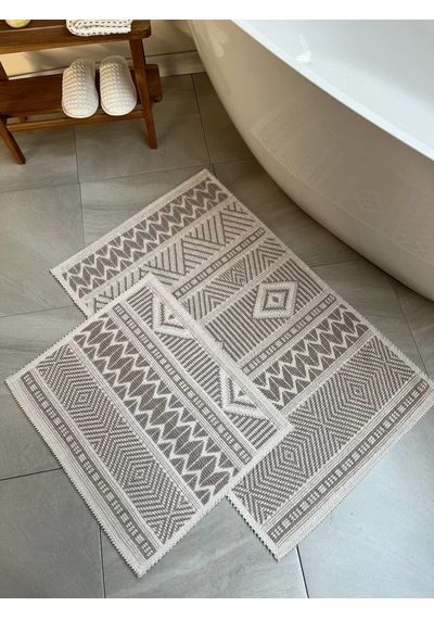 Marina Doğal Pamuklu 2'li Banyo Paspas & Halı Seti 60x100+50x60 Cm - Taş Taş
