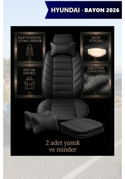 Hyundai Bayon 2026 Uyumlu Lüks Premium Siyah Renk 2 Adet Minder Ve Yastık