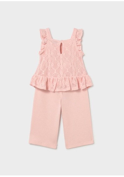 Kız Bebek Güpürlü Pantolon Bluz Takım 1515 Pembe