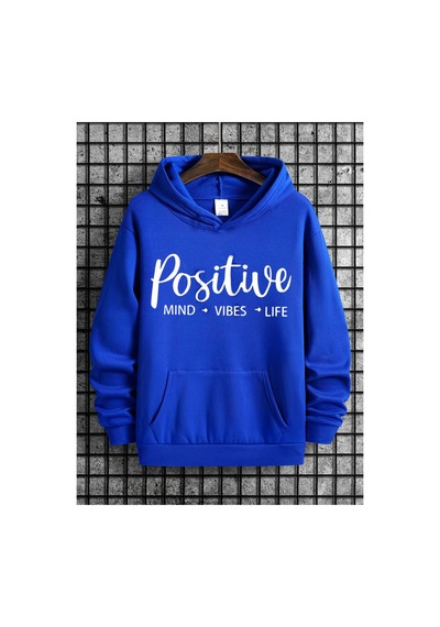 Medinenur Positive Baskılı Kapüşonlu Sweatshirt Mavi