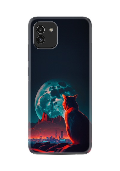 Samsung Samsung Galaxy Uyumlu A03 Kılıf Boutique Baskılı Resimli Dalgın Kedi Pcode -074