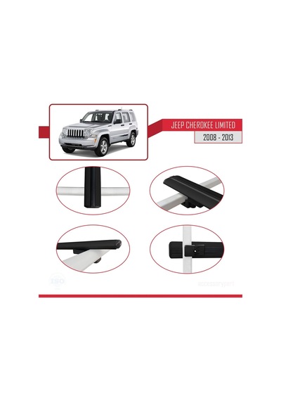 Jeep Cherokee Kk 2008-2013 Arası İle Uyumlu Basic Model Ara Atkı Tavan Barı Siyah 3 Adet