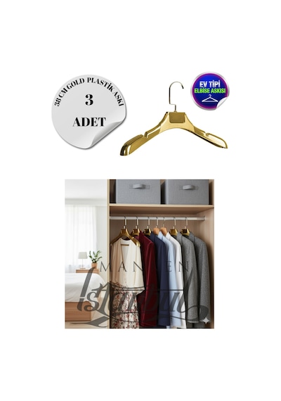 Ceket Askısı 38 Cm Gold Plastik Bluz Elbise Kıyafet Askısı Ev Tipi 3 Adet Diğer