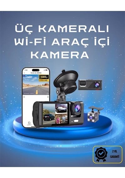 Üç Kameralı 1080p Full Hd Araç İçi Kamera G-sensörlü Ve Gece Görüşlü 39205275