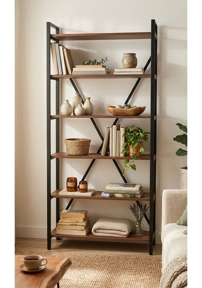 180x90 Metal Kitaplık- 5 Raflı Ekonomik Modern Ev Ofis Kitaplığı Siyah