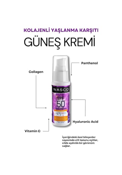 Yaşlanma Karşıtı Spf50+ Kolajenli Güneş Kremi Collagen-panthenol-hyaluronic Acid 50ml