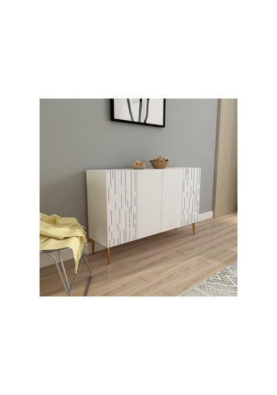 Alben 120 Cm Konsol, Tv Ünitesi, Çok Amaçlı Dolap Beyaz-altın Beyaz-altın