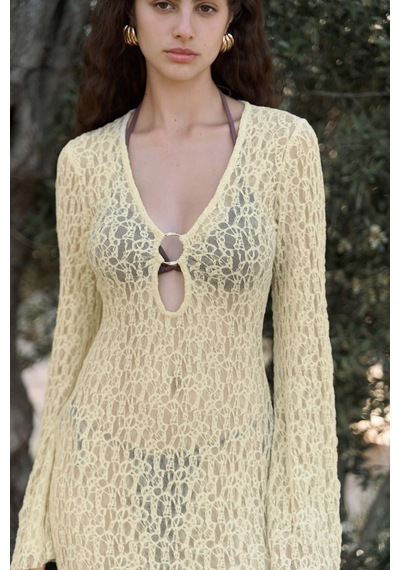 Mai Collection Mai Studios Co. Caroline Dantelli Sarı Uzun Elbise sarı
